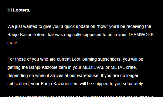 July 2018 Loot Gaming Item Shipping Update
