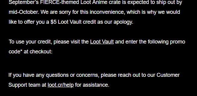 Loot Anime September 2018 Shipping Update