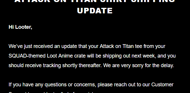 Loot Anime July 2018 Item Shipping Update
