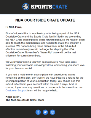 Sports Crate: NBA Courtside Edition Subscription Closing!