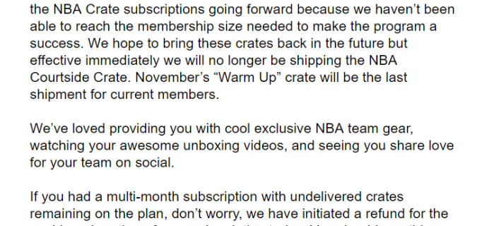Sports Crate: NBA Courtside Edition Subscription Closing!