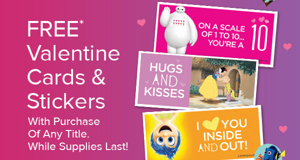 Disney Movie Club Sale: Get FREE Valentine Cards & Stickers + New Member 4 Movies for $1 Deal!