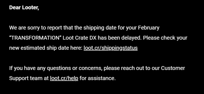 February 2019 Loot Crate DX Shipping Update