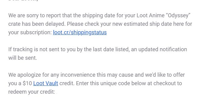 Loot Anime March 2019 Shipping Update