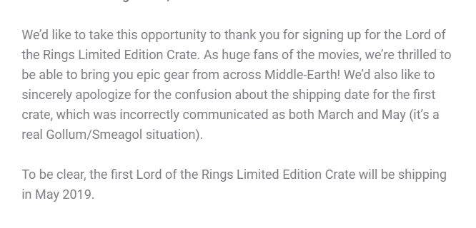 Loot Crate Lord of the Rings Limited Edition Crate Shipping Update!