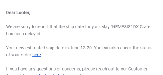 May 2019 Loot Crate DX Shipping Update