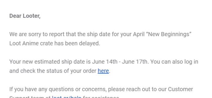 Loot Anime April 2019 Shipping Update #2