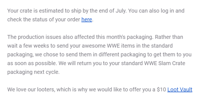 WWE Slam Crate June 2019 Shipping Update
