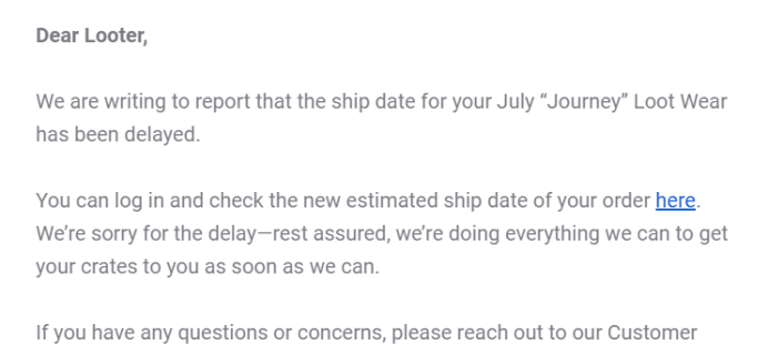 Loot Wear July 2019 Shipping Update