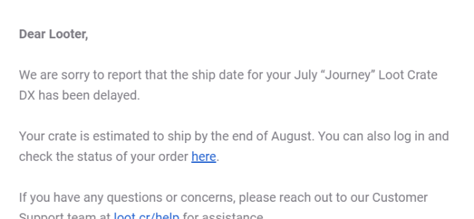 July 2019 Loot Crate DX Shipping Update