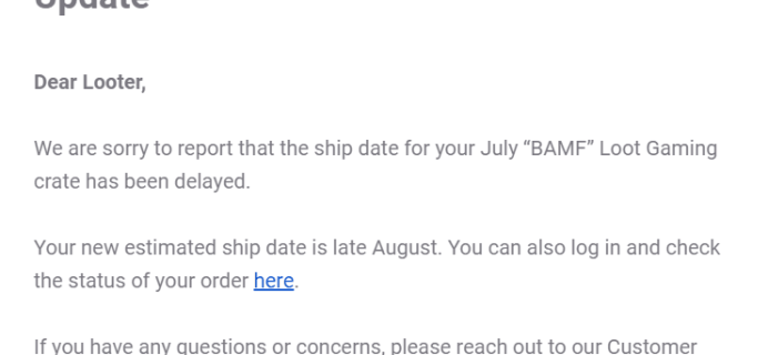 July 2019 Loot Gaming Shipping Update