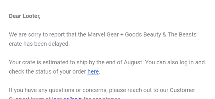 Loot Crate Marvel Gear + Goods July 2019 Shipping Update