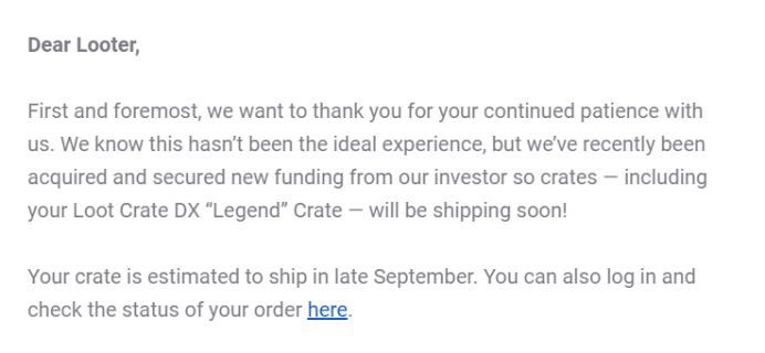 August 2019 Loot Crate DX Shipping Update