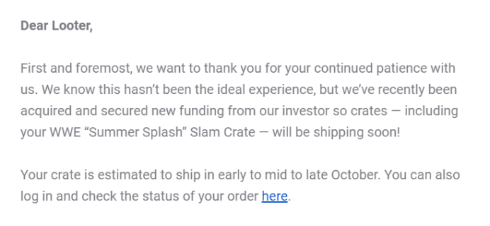 WWE Slam Crate August 2019 Shipping Update