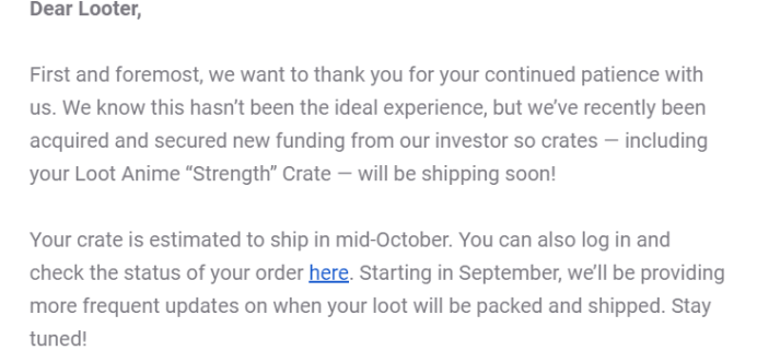 Loot Anime August 2019 Shipping Update!