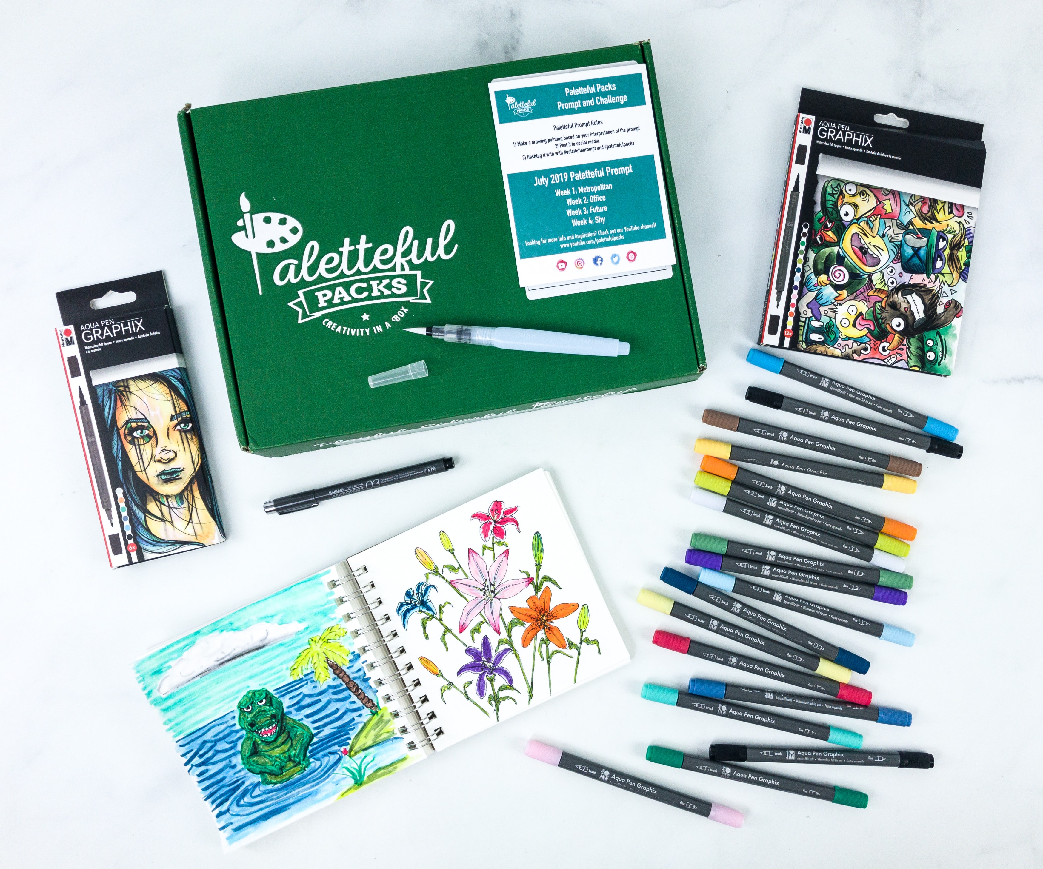 aquapens Water Brush Pens for Painting - 6 Pack - Water Drawing Brush Pens  with 6 Different nibs - Portable Watercolor Brush Pens for Artists - Water