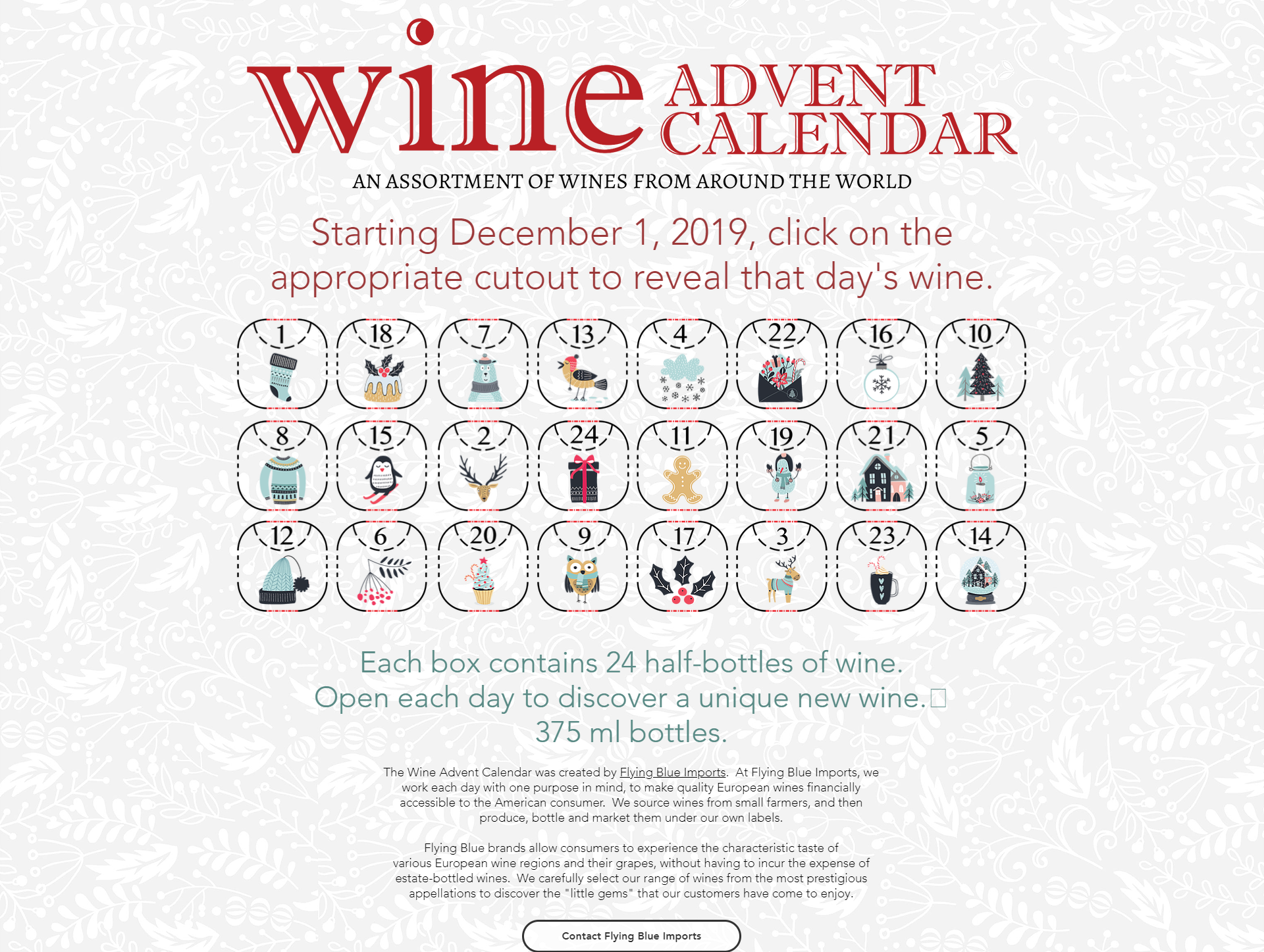 2019 Flying Blue Imports Wine Advent Calendar Coming Soon! Hello