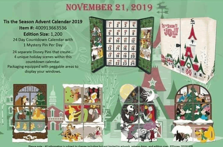 Disney Parks 2019 Mystery Pin Set Christmas Holiday Advent Calendar BOX ONLY 