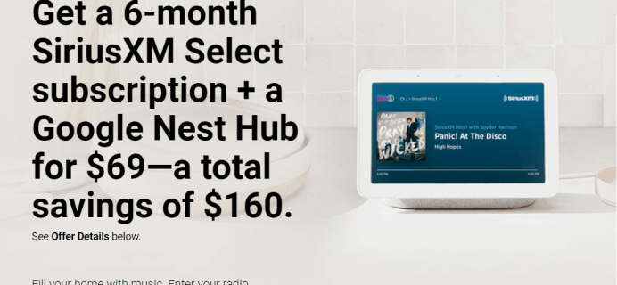 SiriusXM Black Friday Coupon: Get FREE Google Nest Hub With 6 Month Select Subscription!