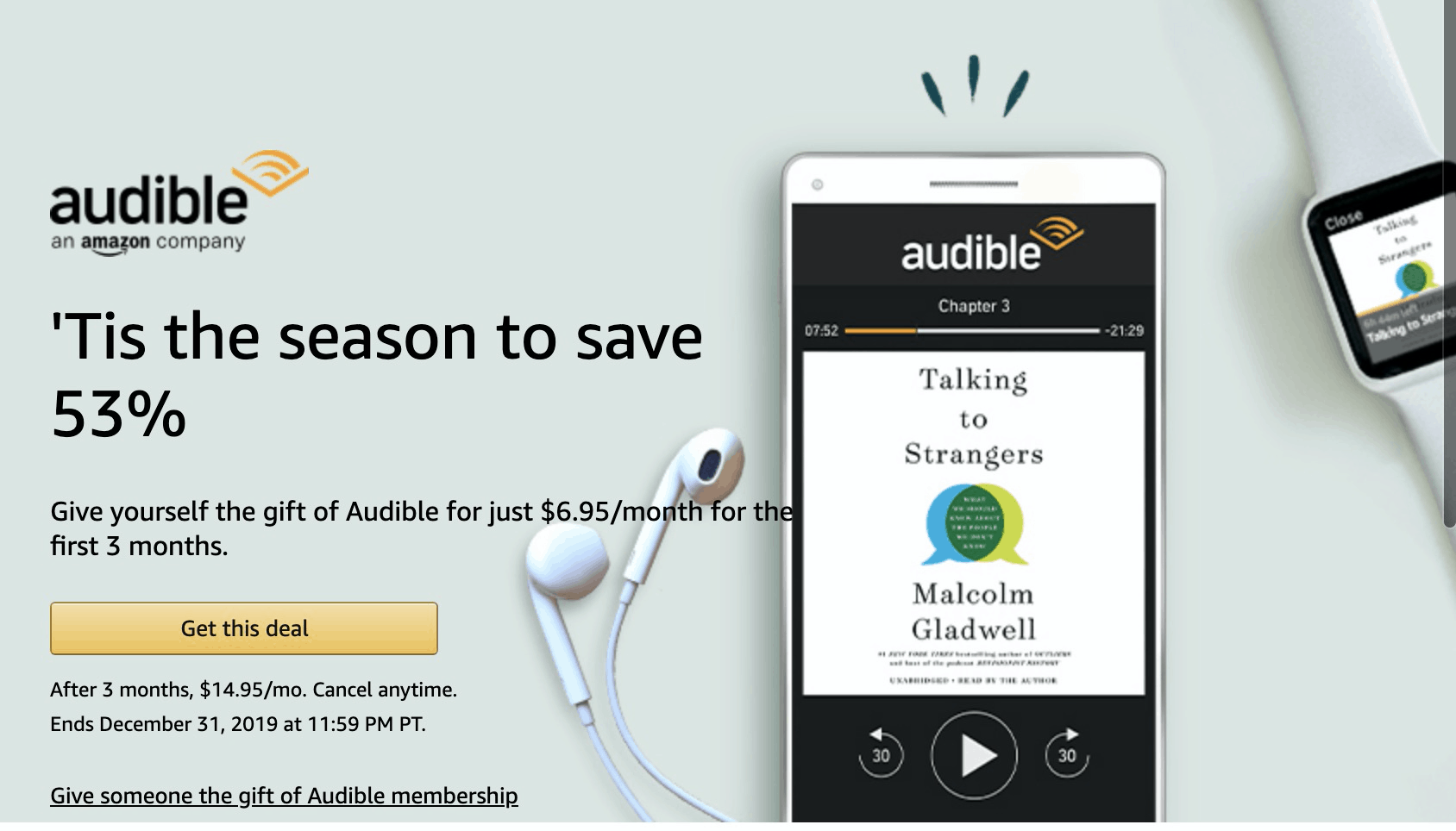 Audible Cyber Monday Deal 6.95 a Month for 3 Months or 1 Month FREE