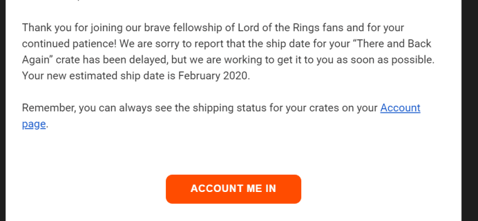 Loot Crate Lord of the Rings Limited Edition Crate 3 Shipping Update!