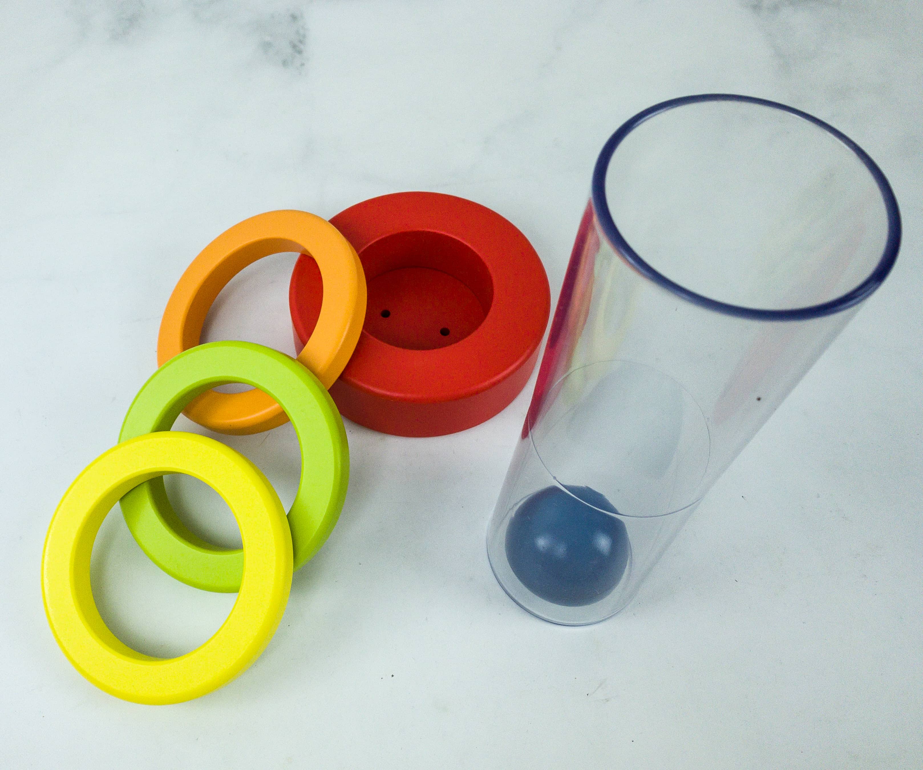clear tube with stacking rings and baby ball