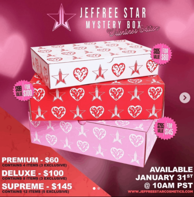 REMINDER: Jeffree Star Valentine’s Day Mystery Boxes Launch TODAY 1pm Eastern!