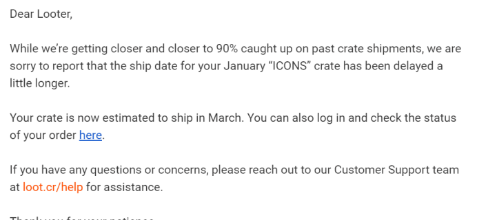 January 2020 Loot Crate DX Shipping Update