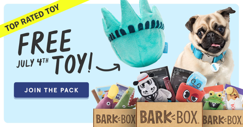 BarkBox Coupon FREE Fourth of July Toy! hello subscription
