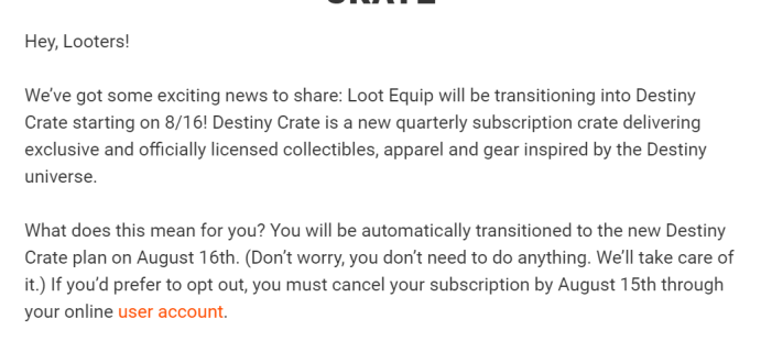 Loot Equip by Loot Gaming Is Now Destiny Crate!