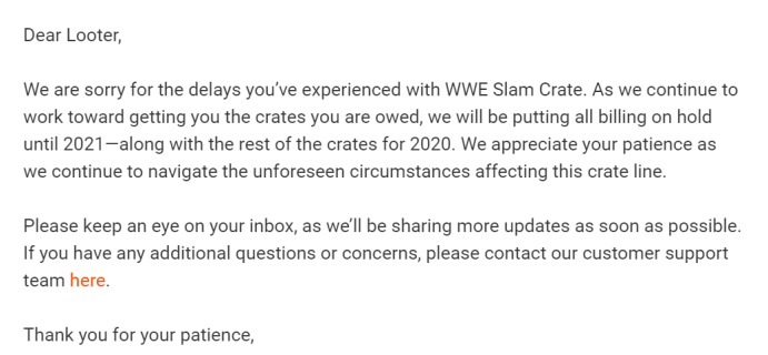 WWE Slam Crate Subscription Update