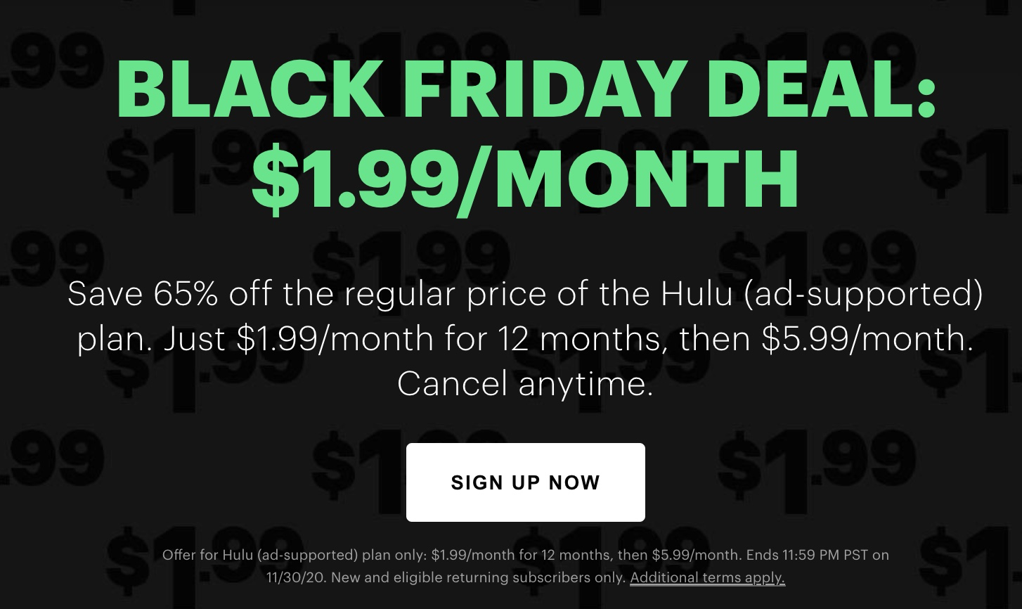 Hulu Black Friday Deal: $1.99 Per Month For 1 Year! - hello subscription - How To Get Black Friday Hulu Deal