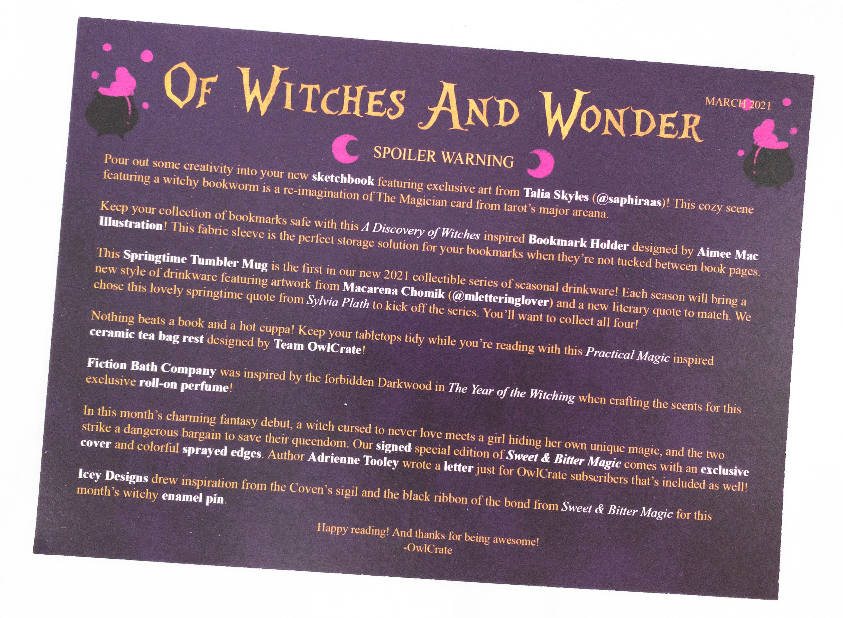 Owlcrate March 21 Review Coupon Of Witches And Wonder Hello Subscription