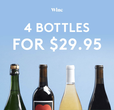 Winc Coupon: Get 4 bottles for $29.95!