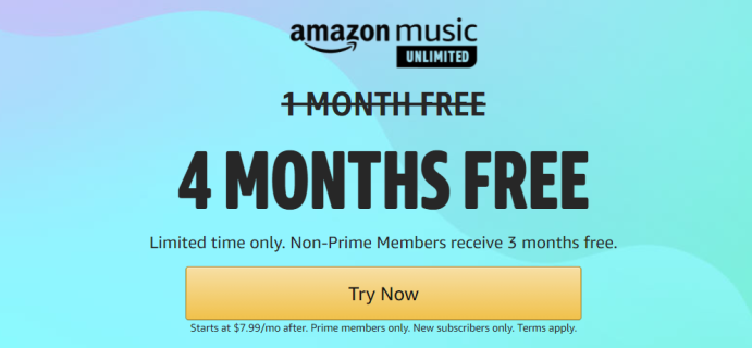 Amazon Music Unlimited Prime Day Deal: 4 Months FREE!