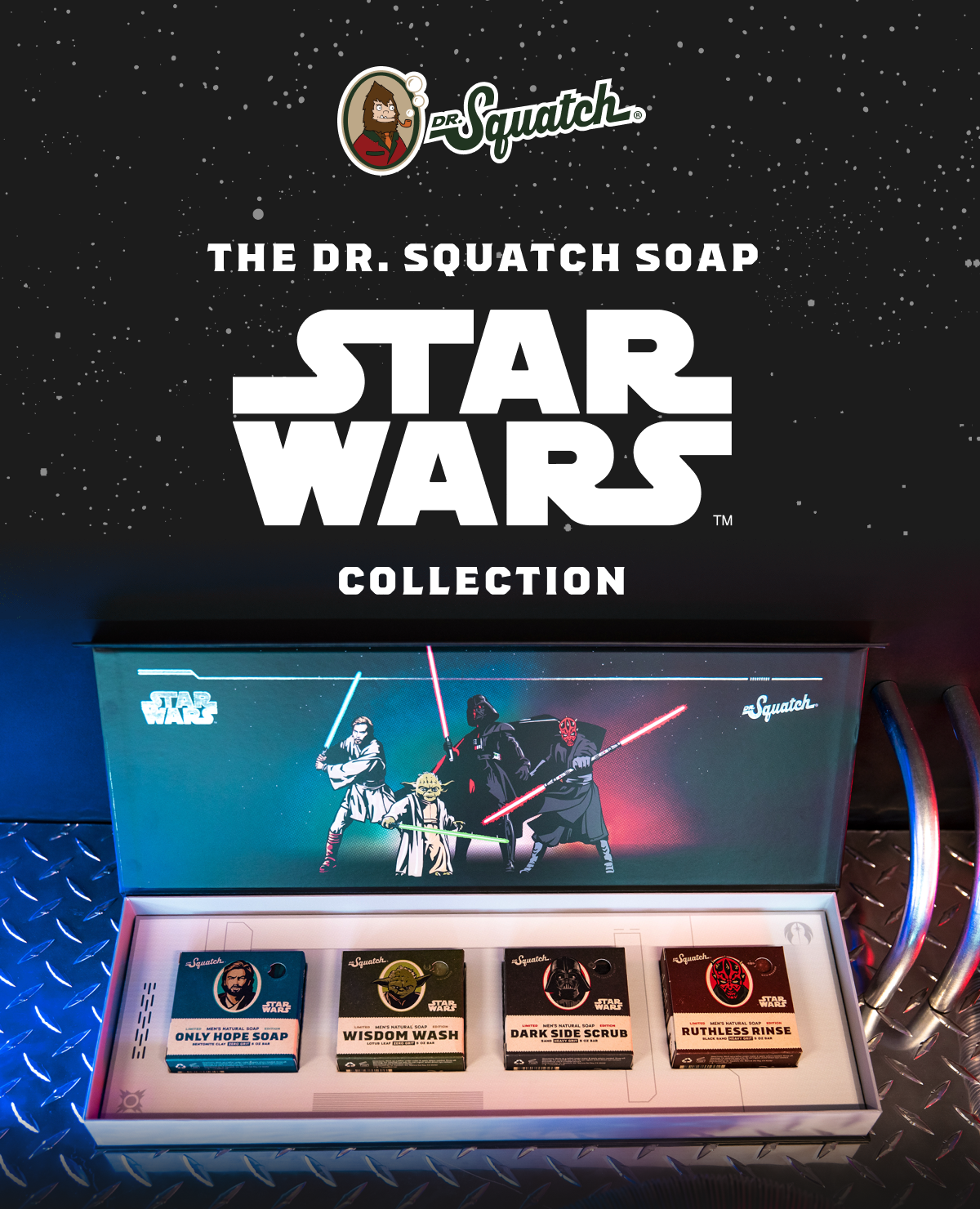  Dr. Squatch Soap Star Wars Soap Collection Episode I with  Collector's Box - Men's Natural Bar Soap - 4 Bar Soap Bundle and  Collector's Box Star Wars Natural Soap for