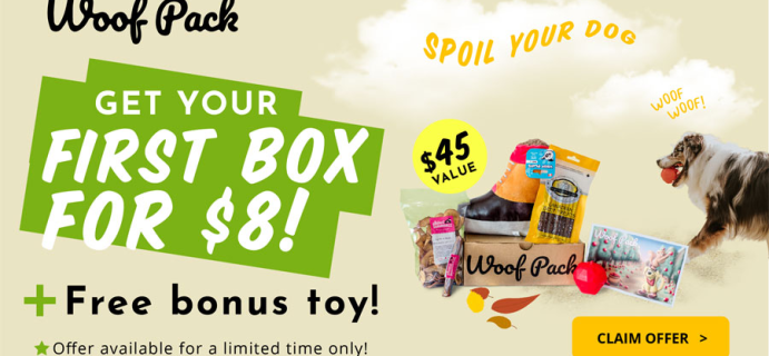 Woof Pack Fall Sale: Get Your First Box For Just $8 + FREE Bonus Toy!