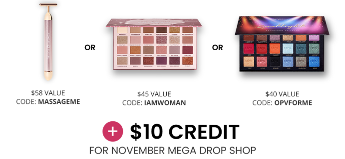 BOXYCHARM Coupon: FREE Facial Massager OR Palette + $10 Mega Drop Shop Credit with November 2021 Box!