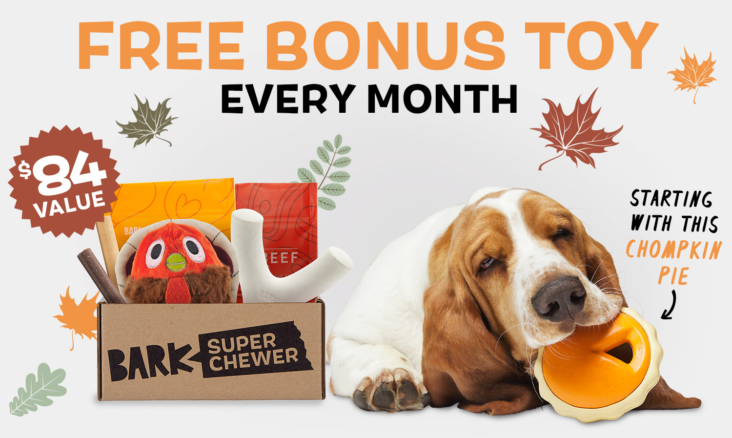 BarkBox Super Chewer Coupon Get FREE Extra Toy Every Month Thanksgobblin Themed Box Hello Subscription