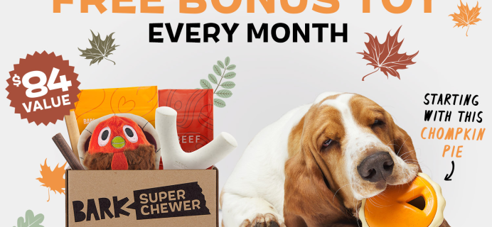BarkBox Super Chewer Coupon: Get FREE Extra Toy Every Month + Thanksgobblin’ Themed Box!