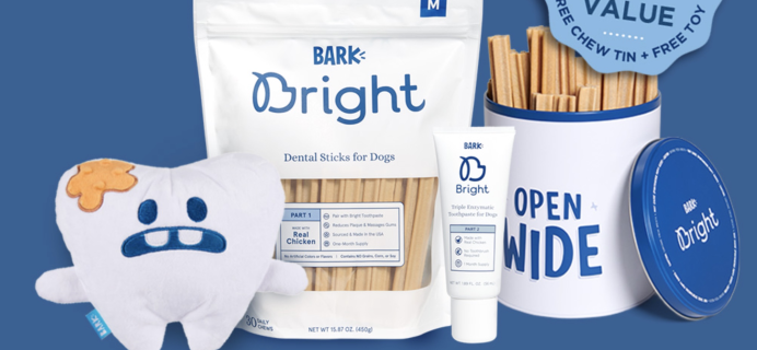 Bark Bright: FREE Treat Tin + Squeaky Tooth Toy With First Dog Dental Kit!