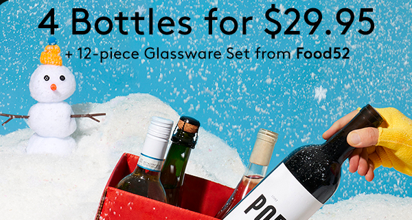 Winc Holiday Special: 4 bottles for $29.95 + Food52 Glassware Gift Set!