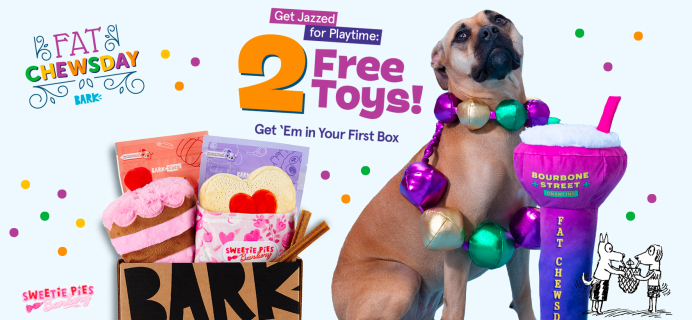 BarkBox Fat Chewsday Coupon: FREE Mardi Growl Bundle With First Box of Toys and Treats for Dogs!