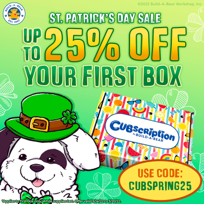 Cubscription Box by Build-A-Bear St. Patrick’s Day Sale: 25% Off First Box!