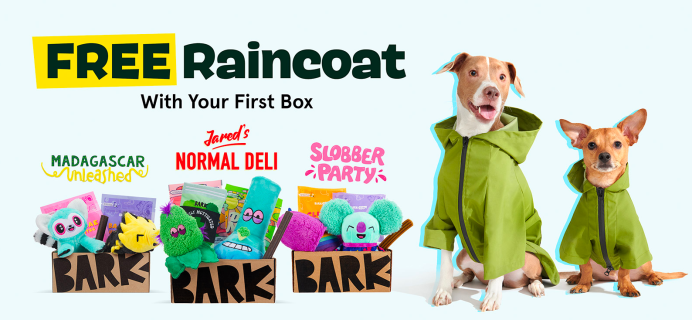 BarkBox Coupon: FREE Dog Wearable Raincoat With First Box of Toys and Treats for Dogs!