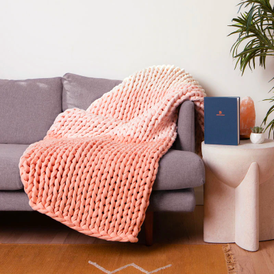 Bearaby Cotton Napper Bloom Edition: Ombre Coral Weighted Blanket To Bring You Serene Sleep!