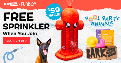 BarkBox & Super Chewer Deal: FREE FUNBOY Fire Hydrant Splash Pad With First Box of Toys and Treats for Dogs!