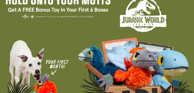 BarkBox Coupon: FREE Toy in EVERY Box + Jurassic World Themed Box!