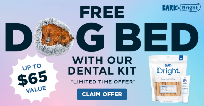Bark Bright Coupon:  Free Limited Edition Dog Bed With Dog Dental Kit Subscription!