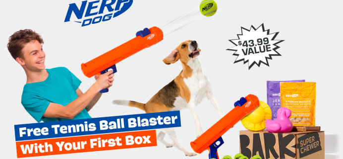 BarkBox & Super Chewer Coupon: FREE Nerf Tennis Ball Blaster With First Box of Tough Toys and Treats for Dogs!
